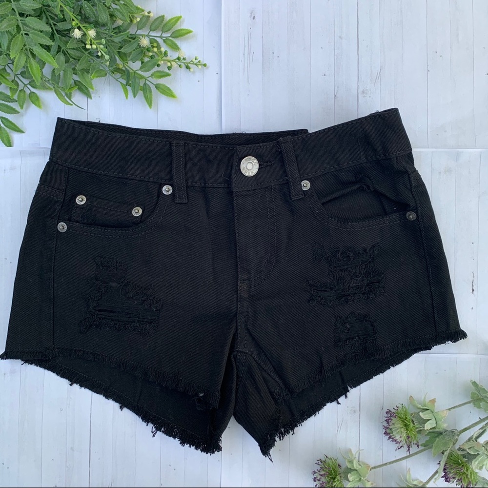 Black Ripped Jean Shorts